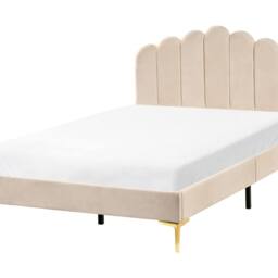Wyld and Coco Small Double Velvet Bed Beige 3 Height Adjustable Headboard Metal - thumbnail 2