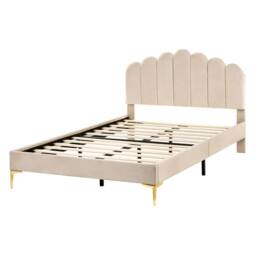 Wyld and Coco Small Double Velvet Bed Beige 3 Height Adjustable Headboard Metal - thumbnail 3