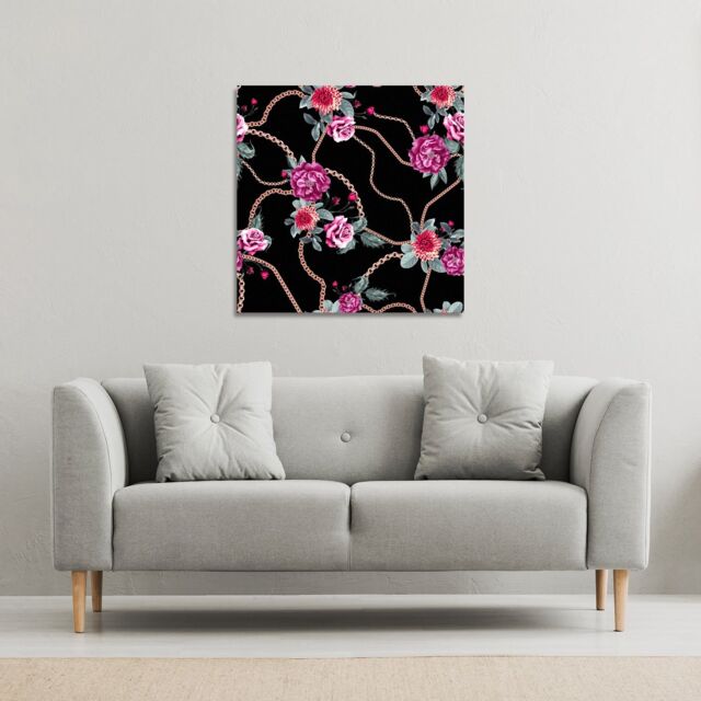 Benjamin Tate Design Chain & flowers pattern (Canvas Print) / 46 x 46 x 4cm in Natural - Size: 46 x 46 x 4 cm - image 1