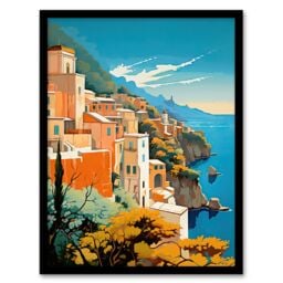 "Artery8 Amalfi Coast Artwork Italy Cliffside Villages Overlooking Azure Mediterranean Sea Art Print Framed Poster Wall Decor - Size: W12"" x H16""" - thumbnail 1