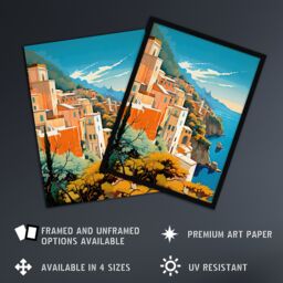 "Artery8 Amalfi Coast Artwork Italy Cliffside Villages Overlooking Azure Mediterranean Sea Art Print Framed Poster Wall Decor - Size: W12"" x H16""" - thumbnail 2