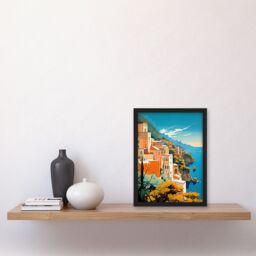 "Artery8 Amalfi Coast Artwork Italy Cliffside Villages Overlooking Azure Mediterranean Sea Art Print Framed Poster Wall Decor - Size: W12"" x H16""" - thumbnail 4