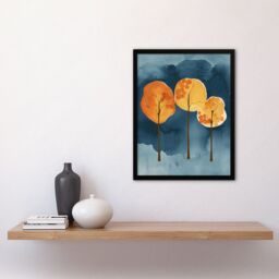"Artery8 Abstract Autumn Trees Orange Blue Watercolour Framed Art Print - Size: W12"" x H16""" - thumbnail 4