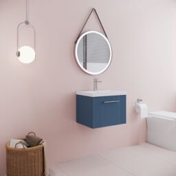 Balterley Wall Hung 1 Drawer Vanity Unit - Mid-Edge Basin 500mm, Satin Blue - thumbnail 4