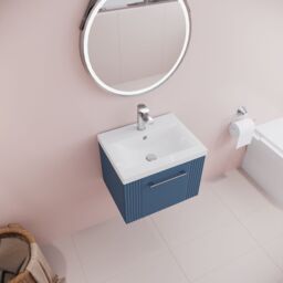 Balterley Wall Hung 1 Drawer Vanity Unit - Mid-Edge Basin 500mm, Satin Blue - thumbnail 3