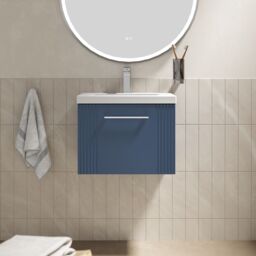 Balterley Wall Hung 1 Drawer Vanity Unit - Mid-Edge Basin 500mm, Satin Blue - thumbnail 2