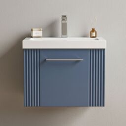 Balterley Wall Hung 1 Drawer Vanity Unit - Mid-Edge Basin 500mm, Satin Blue - thumbnail 9