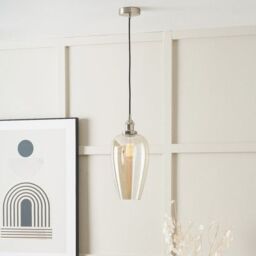 Ruma Glass Pendant Ceiling Light with Antique Silver Metal Chain Pendant in Natural - thumbnail 1