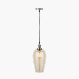 Ruma Glass Pendant Ceiling Light with Antique Silver Metal Chain Pendant in Natural - thumbnail 3