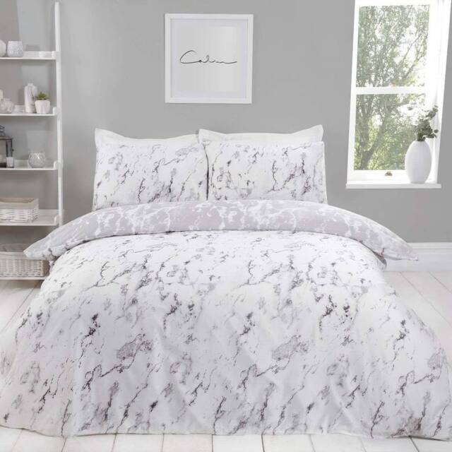Smart Living Luxury Marble Monochrome Reversible Duvet Cover With Pillowcases in Grey - Size: Super King - image 1