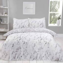 Smart Living Luxury Marble Monochrome Reversible Duvet Cover With Pillowcases in Grey - Size: Super King - thumbnail 1