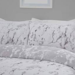 Smart Living Luxury Marble Monochrome Reversible Duvet Cover With Pillowcases in Grey - Size: Super King - thumbnail 3
