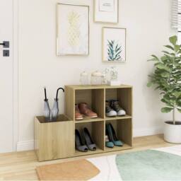Berkfield Home Hall Shoe Cabinet Sonoma Oak 105x35.5x70 cm Engineered Wood in Light Brown - thumbnail 3