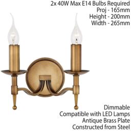 Loops Avery Luxury Twin Wall Light Antique Brass Traditional Candelabra Lamp Holder in Metallics - thumbnail 2