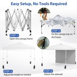 Gymax 300 x 300 cm Pop up Canopy Tent With 1 Sidewall & Wheeled Bag in White - thumbnail 8