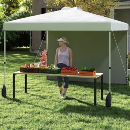 Gymax 300 x 300 cm Pop up Canopy Tent With 1 Sidewall & Wheeled Bag in White - thumbnail 4