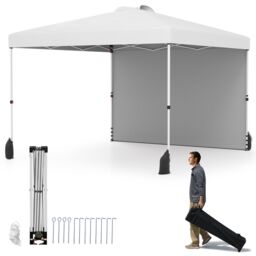Gymax 300 x 300 cm Pop up Canopy Tent With 1 Sidewall & Wheeled Bag in White - thumbnail 1