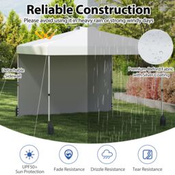 Gymax 300 x 300 cm Pop up Canopy Tent With 1 Sidewall & Wheeled Bag in White - thumbnail 6