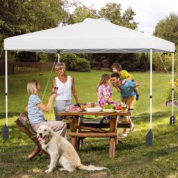 Gymax 300 x 300 cm Pop up Canopy Tent With 1 Sidewall & Wheeled Bag in White - thumbnail 3