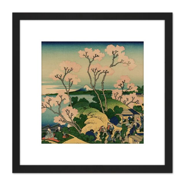 Artery8 Hokusai 36 Views Fuji Goten Yama Hill Shinagawa 8X8 Inch Square Wooden Framed Wall Art Print Picture with Mount in Black - image 1