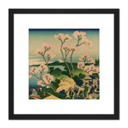 Artery8 Hokusai 36 Views Fuji Goten Yama Hill Shinagawa 8X8 Inch Square Wooden Framed Wall Art Print Picture with Mount in Black - thumbnail 1