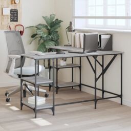 Berkfield Home Desk Grey Sonoma 139x139x75 cm Engineered Wood - Size: 139 x 139 x 75 cm - thumbnail 1