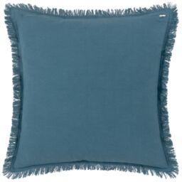 Furn Gracie 100% Cotton Velvet Fringed Cushion in Dark Blue - Size: 45 cm x 45 cm - thumbnail 2