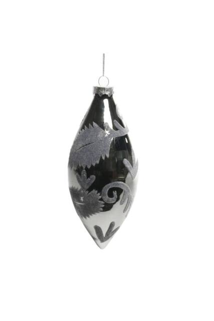 KDMD Glass Grey Teardrop Bauble with Velvet Pattern 16cm 2 Pack - image 1