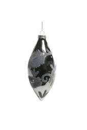 KDMD Glass Grey Teardrop Bauble with Velvet Pattern 16cm 2 Pack - thumbnail 2