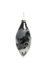 KDMD Glass Grey Teardrop Bauble with Velvet Pattern 16cm 2 Pack - thumbnail 1