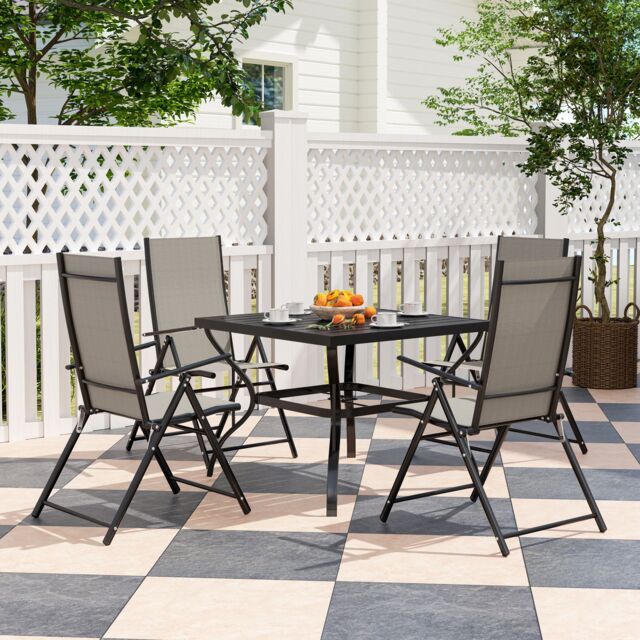 OUTSUNNY 5 PCs Garden Dining Set, Folding Chairs & Metal Top Table in Khaki - image 1