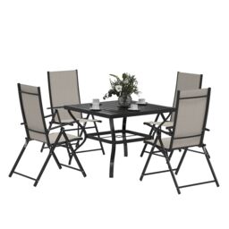 OUTSUNNY 5 PCs Garden Dining Set, Folding Chairs & Metal Top Table in Khaki - thumbnail 2