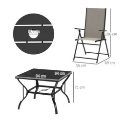 OUTSUNNY 5 PCs Garden Dining Set, Folding Chairs & Metal Top Table in Khaki - thumbnail 3