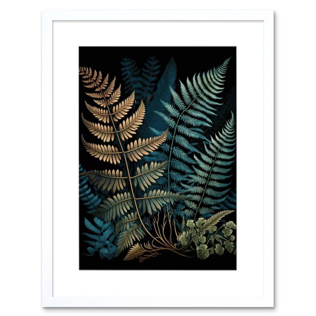 "Artery8 Wall Art Print Detailed Botanical Fern Frond Species Artwork Framed 9X7 Inch in White - Size: W7"" x H9""" - image 1