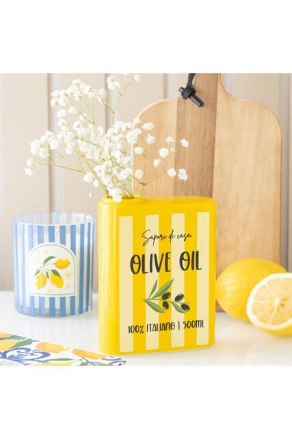 KDMD Vintage Olive Oil Tin Vase - Rustic Ceramic Flower Display in Yellow - image 1