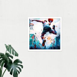 "Artery8 Wall Art Print City Basketball Slam Dunk Sport Splatter Watercolour Painting Teal Orange Square Framed Picture 16X16 Inch - Size: W16"" x H16""" - thumbnail 2