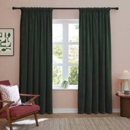 Furn Soft Chenille Blackout Pencil Pleat Curtain Pair in Bottle Green - Size: 229 cm width x 229 cm drop - thumbnail 2