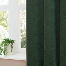 Furn Soft Chenille Blackout Pencil Pleat Curtain Pair in Bottle Green - Size: 229 cm width x 229 cm drop - thumbnail 4