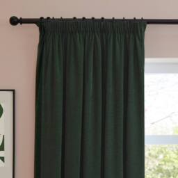 Furn Soft Chenille Blackout Pencil Pleat Curtain Pair in Bottle Green - Size: 229 cm width x 229 cm drop - thumbnail 6