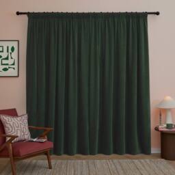Furn Soft Chenille Blackout Pencil Pleat Curtain Pair in Bottle Green - Size: 229 cm width x 229 cm drop - thumbnail 3