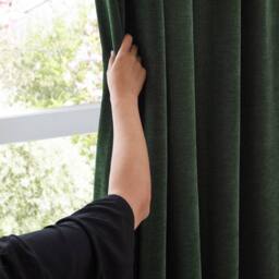 Furn Soft Chenille Blackout Pencil Pleat Curtain Pair in Bottle Green - Size: 229 cm width x 229 cm drop - thumbnail 5