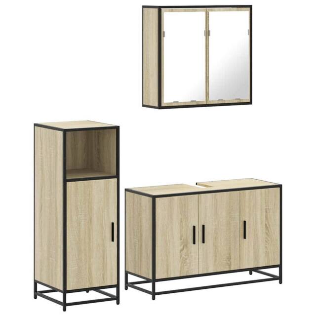 Berkfield Home 3 Piece Bathroom Furniture Set Sonoma Oak Engineered Wood in Brown - image 1