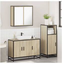 Berkfield Home 3 Piece Bathroom Furniture Set Sonoma Oak Engineered Wood in Brown - thumbnail 4