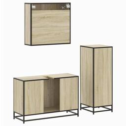 Berkfield Home 3 Piece Bathroom Furniture Set Sonoma Oak Engineered Wood in Brown - thumbnail 8