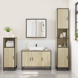 Berkfield Home 3 Piece Bathroom Furniture Set Sonoma Oak Engineered Wood in Brown - thumbnail 3