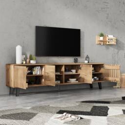 BTM Vintage TV Stand, 4 Doors, 180cm Wood in Brown - thumbnail 2