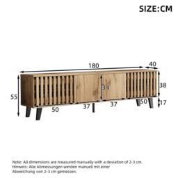 BTM Vintage TV Stand, 4 Doors, 180cm Wood in Brown - thumbnail 6