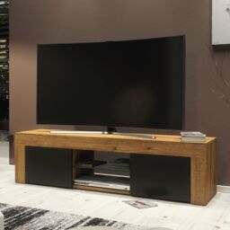 Creative Furniture Loom TV Unit 130cm Modern - Oak with Black Matt Doors in Brown - thumbnail 5