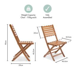 VonHaus Cannes Acacia Hardwood Folding Wooden Garden Chairs Set of 2 in Natural - Size: 2 Pack - thumbnail 8