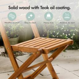 VonHaus Cannes Acacia Hardwood Folding Wooden Garden Chairs Set of 2 in Natural - Size: 2 Pack - thumbnail 4